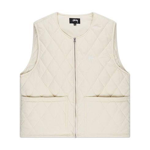 Stussy Diamond Quilted Vest - Cream - Streetart.fr