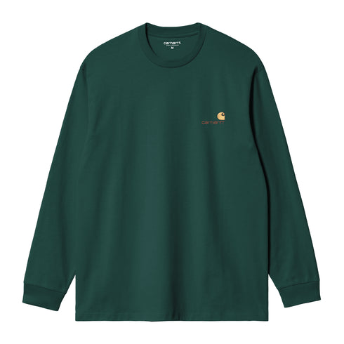 Carhartt WIP L/S American Script - Dark Fir — t-shirt manches longues