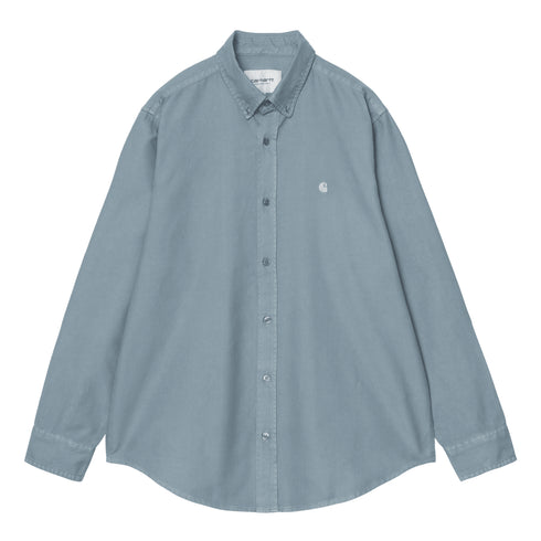 Carhartt WIP L/S Bolton Shirt Chemise - Velvet Blue Garment Dyed — t-shirt manches longues