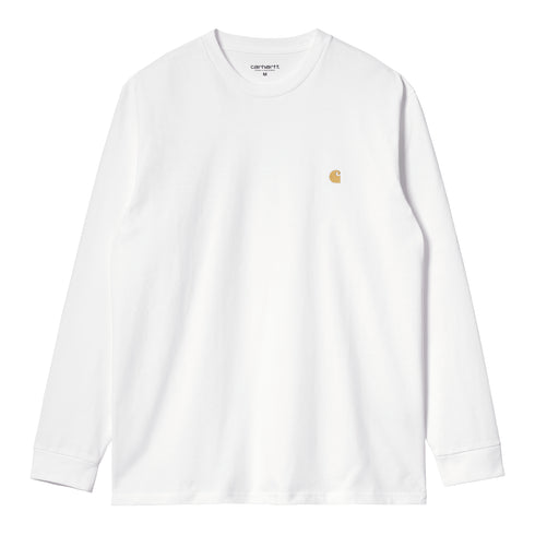 Carhartt WIP L/S Chase - White / Gold — t-shirt manches longues