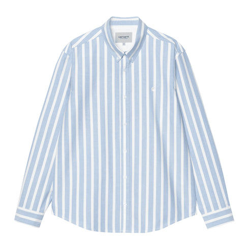 Carhartt WIP L/S Deven Shirt Chemise - Deven Stripe Bleach / White — t-shirt manches longues