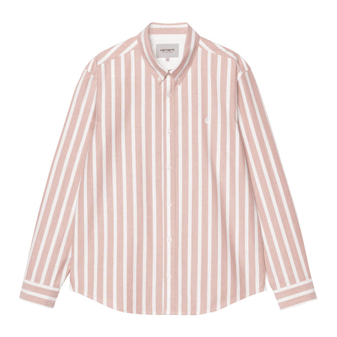 Carhartt WIP L/S Deven Shirt Chemise - Deven Stripe Oxide Red — t-shirt manches longues