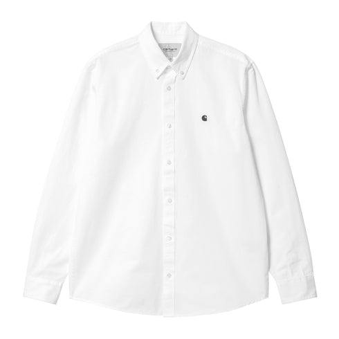 Carhartt WIP L/S Madison Shirt Chemise - White / Black — t-shirt manches longues