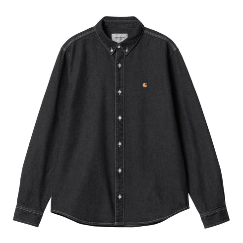 Carhartt WIP L/S Weldon Ls Whirt Blazck Stone Washed — t-shirt manches longues