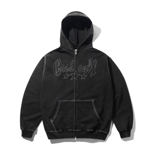 Cash Only Strip Zip-Thru Hood Zip - Washed Black — sweat à capuche
