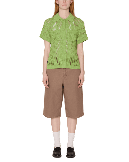 Obey Women Milly Open Knit Sweater Chemise - Light Green Multi — sweatshirt