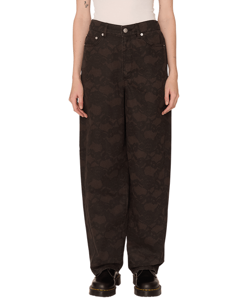 Obey Womens Leah Printed Baggy 5 Pocket Pant - Chocolate — pantalon