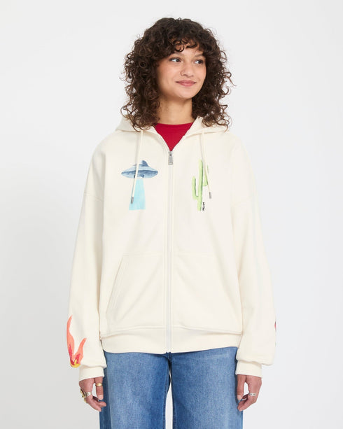 Volcom Womens Fa Mickey Mason Fleece Zip - Off White — sweat à capuche
